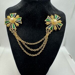 RARE! Vintage Monet Art Deco Maltese Cross double brooch